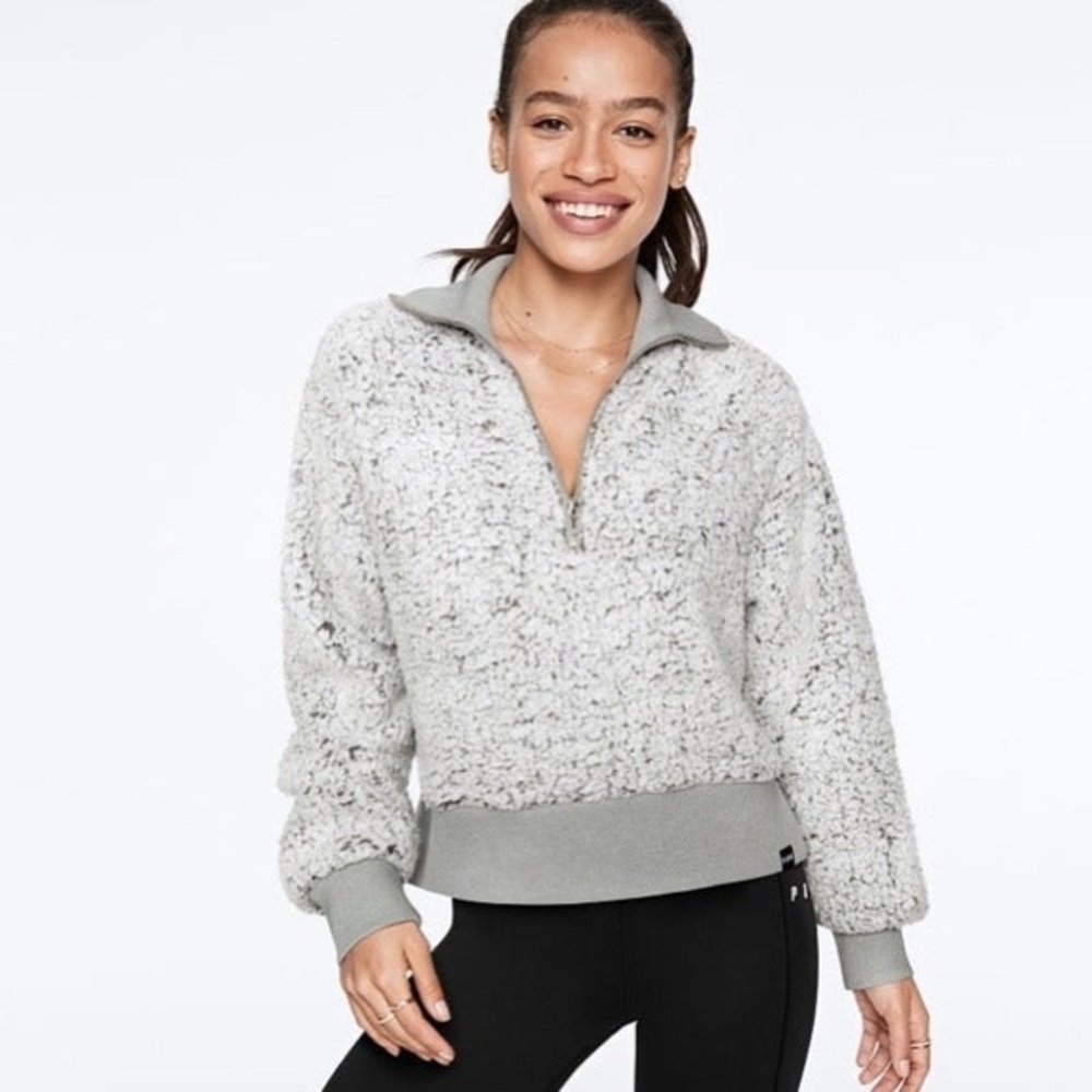 NWOT VS PINK Cropped Sherpa Half Zip